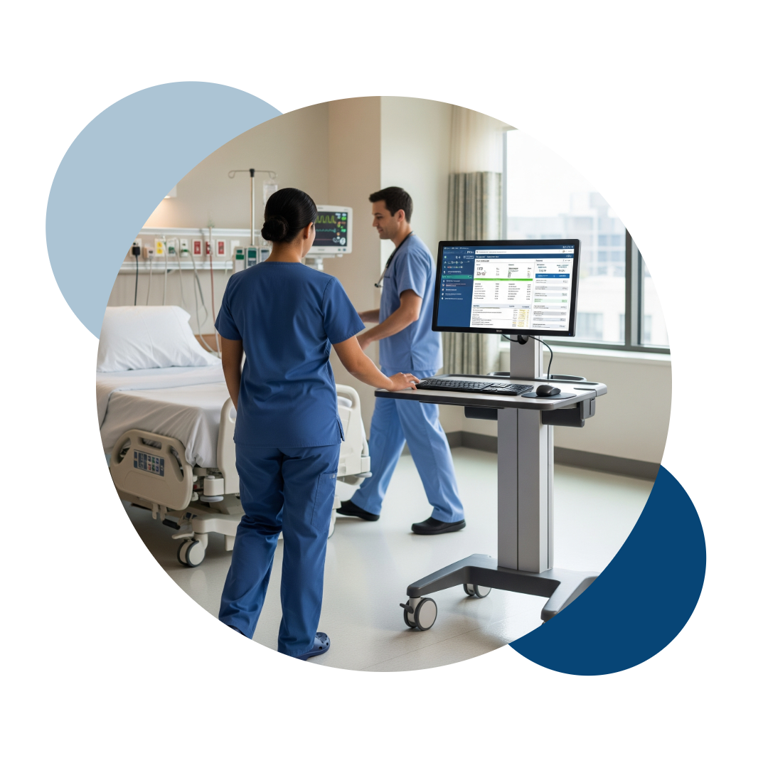 Clinicians at a shared workstation