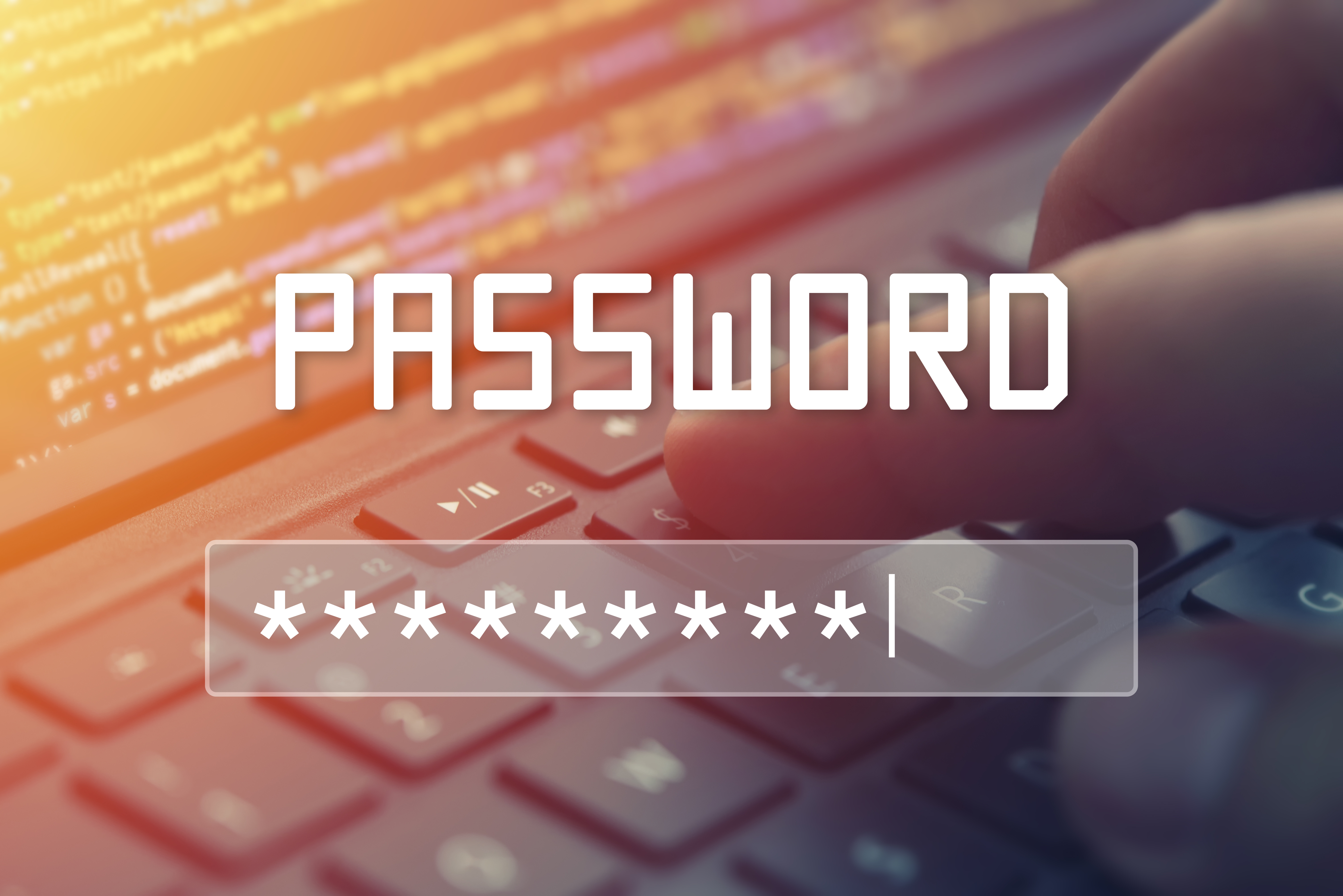 A password cue displayed as on overlay on a laptop keyboard background.